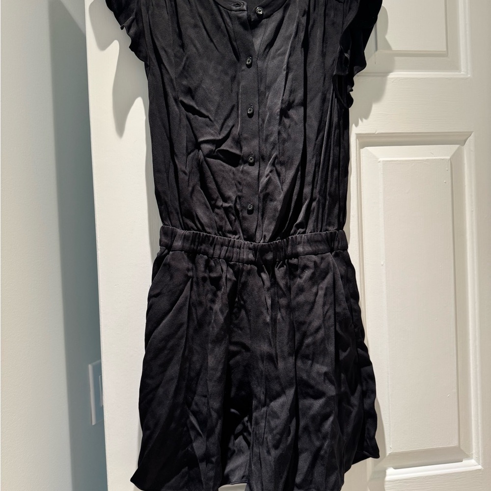 Kate Spade Black Button-Up shorts Romper with flutter sleeve